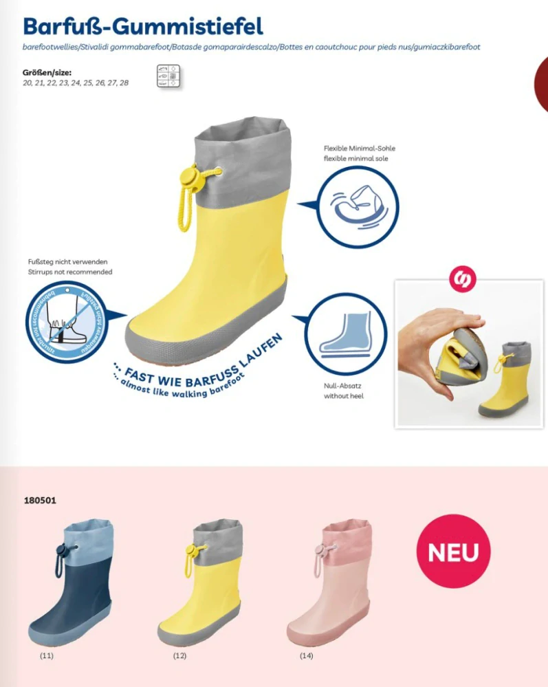 Dětské barefoot holínky PLAYSHOES z přírodního kaučuku – lehké a vodotěsné 